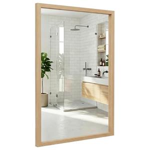 Pocetry 24" x 36" Natural Wood Tone Wall Mirror for Entryway & Bath, Waterproof Boho Decor Mirror, Scandi Oak Texture Vanity Mirror for Over Sink, Standard Trim