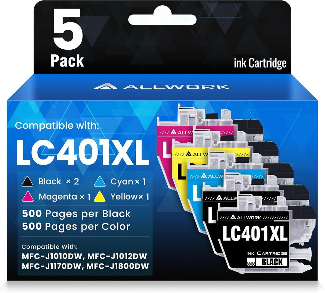 LC401XL LC401 MFC-J1010DW High Yield Ink Cartridges for Brother Printer LC401XL Ink Cartridge Compatible for Brother MFC J1010DW MFC-J1170DW MFC-J1800DW MFC-J1012DW Series Printer (5 Packs)