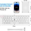 Mini Foldable Bluetooth Keyboard - Portable Wireless Full Size Keyboard (Sync Up to 3 Devices), Ultra-Slim Travel Folding Keyboards for iPhone iPad Mac Android Windows iOS, White