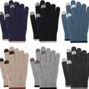 6 Pairs Kids Gloves Full Fingers Knit Gloves Children Stretchy Winter Warm Mittens for Boys (Black/Dark Grey/Light Grey/Navy/Blue/Beige)