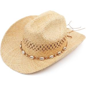 Cowboy Hat for Women with Shapeable Wide Brim - Beach Sun Raffia Straw Western Cowgirl Hat