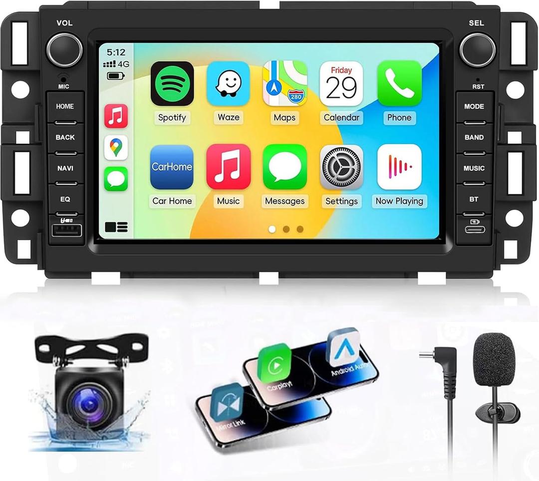 4G+64GB Car Radio Stereo for Chevy Silverado/Avalanche/Tahoe/Suburban,for GMC Sierra/Yukon,Wireless Carplay&Android Auto with 7" IPS Touchscreen Radio Support Real-Time GPS/WiFi/AHD Camera/SWC/FM