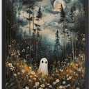 Black Framed Dark Academia Wall Art Ghost In Magical Forest Poster For Halloween Victorian Gothic Room Wall Decor-Vintage Goth Art Canvas Prints Picture Hang To Bedroom (24L" x 16W", Hq1)