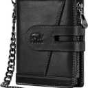 Genuine Leather Chain Wallets for Men: RFID Blocking Mens Wallet with Chain Purse Bifold Zipper Coin Pocket with Anti-Theft Chain, Gift for Father Husband At Birthday (Black)