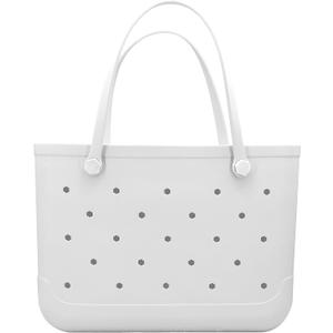 CXY Rubber Beach Bag, Waterproof Travel Tote bag for Women Outdoor Summer Beach Tote Washable Bag Open Handbag for Daily (Medium, 04 White)