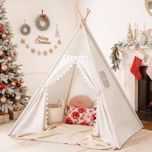 Sumbababy Kids Teepee Tent for Toddlers, Washable Indoor Tipi Sleepover Tent with Lights, Slumber Party Tent for Girls & Boys, Foldable Play Tents Gift Toy