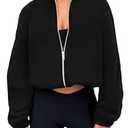 PRETTYGARDEN Womens 2025 Winter Fleece Jacket Trendy Long Sleeve Zip Up Cropped Warm Sherpa Coat Fall Fashion Workout Clothes (Black, XX-Large)