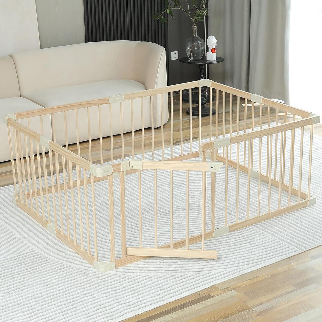 Baby Playpen Play Fence Gate Play Pen Wood Large,Playpens for Babies and Toddlers Kids Indoor,Baby Play Yards Gym Area,Baby Day Care Play Pin (120x160x61cm)