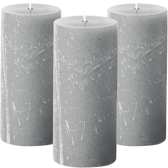 Simply Soson Grey Rustic Texture Pillar Candles 3x6 inch - Set of 3 - Unscented Decorative Grey Candles, No Drip, Ideal for Home Decor, Weddings, Holidays