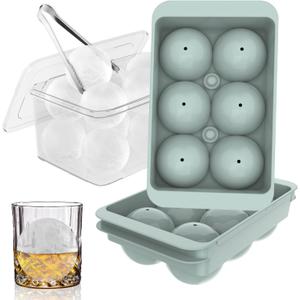 WIBIMEN Large Ice Cube Molds, Big Round Whiskey Ice Cube Trays for Freezer, Easy to Fill & Release, Whiskey Bourbon Cocktail(2.5In*6 Balls- Blue/2 Pack)