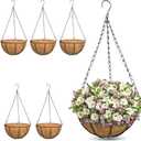ZeeDix 6 Pack 10 Inch Metal Round Hanging Planter Basket with Coconut Liners Replacement, Hanging planters Baskets with Natural Coco Liner for Outdoor Indoor Planters Flowers Vegetables