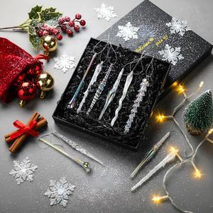 24 Pack Glass Icicles Winter Tree Ornaments Clear Teardrop Christmas Chandelier Decorations Crystal Hanging Ornaments Glass Raindrops for Xmas Tree Decor Party(Laser)