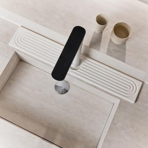 Nookawoo Stone Faucet Mat for Kitchen Sink, Quick Drying Mats, Water Absorbing Guard & Sink Protectors, Diatomite Bathroom Counter Tray, Kitchen Decor Home Accessories - White, Small, 15.8''x4''