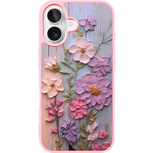 Case for iPhone 16 Plus, Cluster Floral Real Flowers Phone Case for Women, Slim Durable Protective Cover with Oil-Painting Art Design, Military-Grade Drop Protection, Pink 6.7" (iPhone 16 Plus (6.7 inch), Floral Cluster)