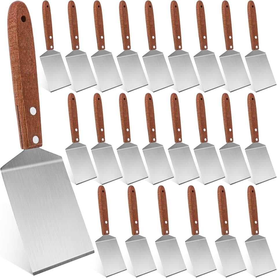 20 Pcs Small Brownie Cookie Pizza Spatula Pie Server Stainless Steel Cake Serving Spatula Baking Triangular Spade Wood Handle Shovel for Desserts Pizza Pie Cake Biscuit(Full Style)