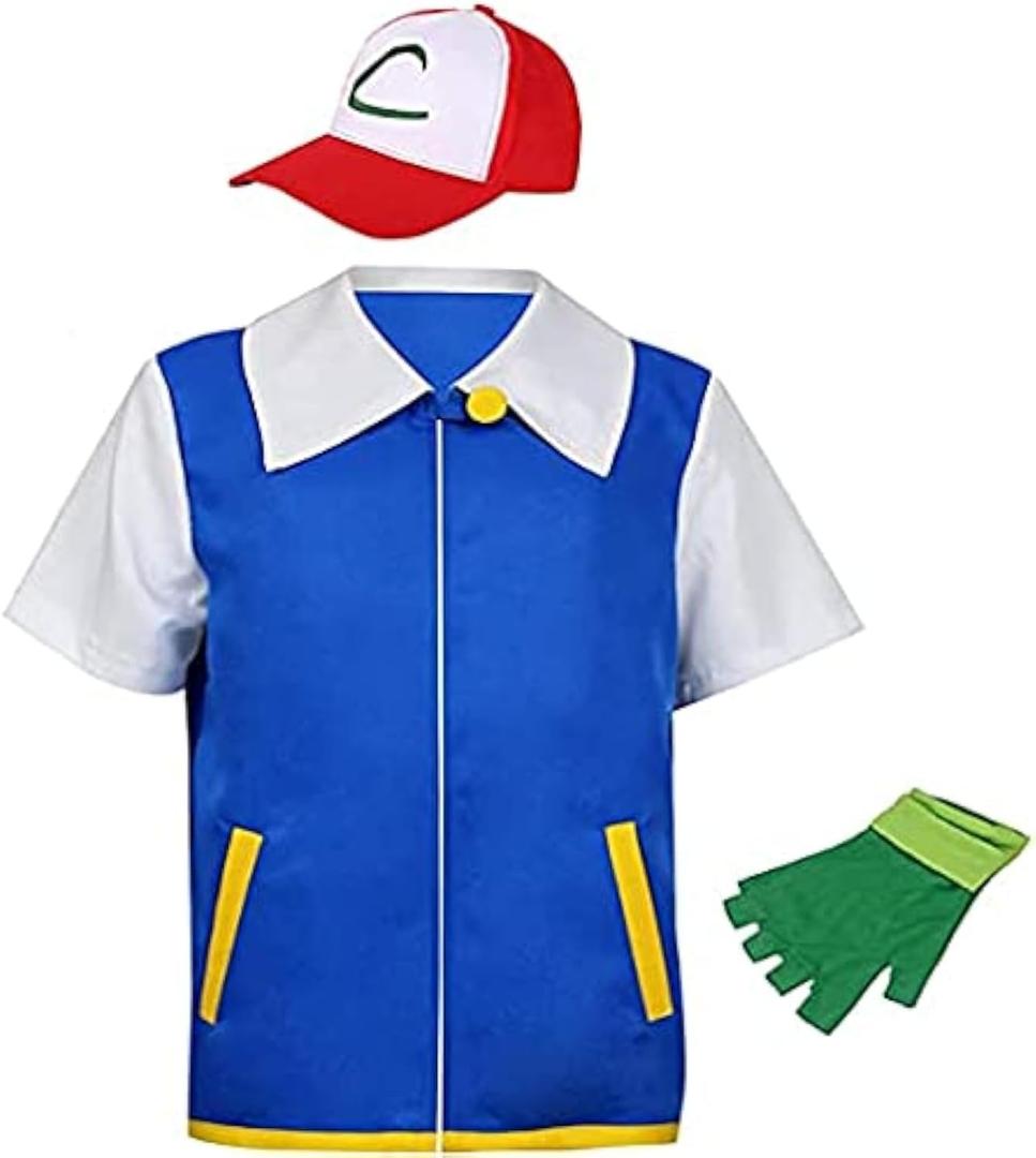Meiyan Adult Kids Ash Ketchum Cosplay Costume Jacket Gloves Hat Set Trainer Halloween Hoodie (Medium)
