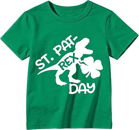 St.Patrick's Day Dinosaur Shirt for Kids-Girls Clover Tee Tops Lucky Shamrock Boys Short Sleeve, 110, Green