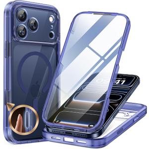 Miracase for iPhone 17 Pro Max Case 6.9" Full-Body Phone Case with Built-in Glass Screen Protector& Full Camera Protector,[Magnetic with MagSafe] Drop Proof 17 ProMax Cover, Clear Blue