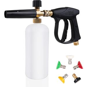 Car Wash Foam Cannon, High-Pressure Washer Gun with Foam Cannon, 1/4 Quick Connector, 5 Nozzles, Compatible with M22-14mm Inlet