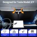 Windshield Sun Shade for Tesla Model Y Model 3 2016-2025 Accessories, Foldable Front Windshield Sunshade, Block Out UV Rays & Heat, Keep Car Cool