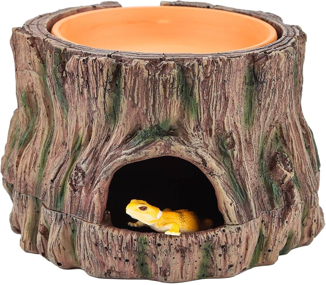 IBWell 3 in1 Reptile Hides and Caves with Detachable Base, Reptile Hideout Leopard Gecko Hide and Crested Gecko Food Dish Humid Hide for Lizard Tank Gecko Tank Accessories