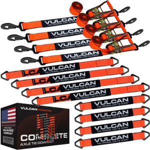 VULCAN Complete Axle Strap Tie Down Kit - PROSeries - Includes (4) 22" Axle Straps, (4) 36" Axle Straps, and (4) 8' Snap Hook Ratchet Straps, 12 Count