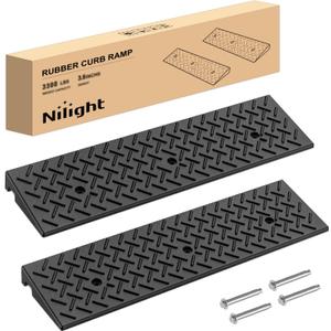 Nilight 2" Rise Curb Ramps, Heavy Duty Rubber Driveway Threshold Shed Ramp for Sidewalk Cars Lawn Mower Wheelchairs Motorcycles, 3300lbs Load Capacity