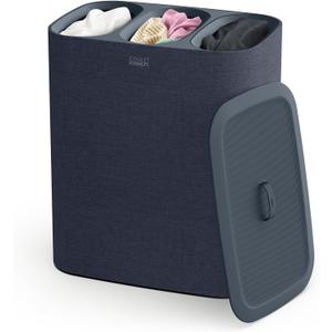 Joseph Joseph Tota Trio 90 liter/23.8 gallon Laundry Hamper Separation Basket with lid, 3 Removable Washing Bags with Handles- Black (Black/Dark Blue)