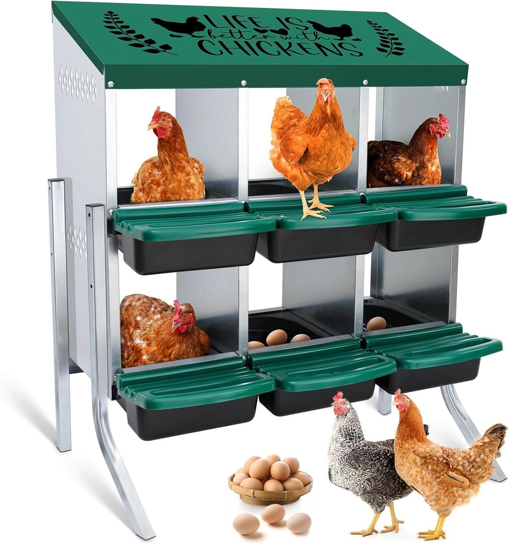 Tgeyd Nesting Boxes - 6 Holes for Laying Eggs - Chicken Brooder Box with Perch - Coops for Up to 24 Chickens
