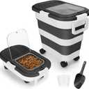 ShineMe Dog Food Storage Container, 30 Lbs Collapsible Food Storage Containers with Rolling Wheel Airtight Locking Lid, Cat Foods Bin with Cup and Scoop, Suitable for Pet Snack, Rice, Flour (Black)