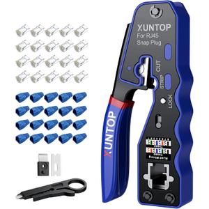 RJ45 Crimp Tool Kit for Cat5 Cat5e Cat6 Cat6a Ethernet Crimping Tool Kit for RJ45 Pass Through Connector with 20 PCS Cat6 Pass Through Crystal Heads 20 PCS Blue Protection Covers