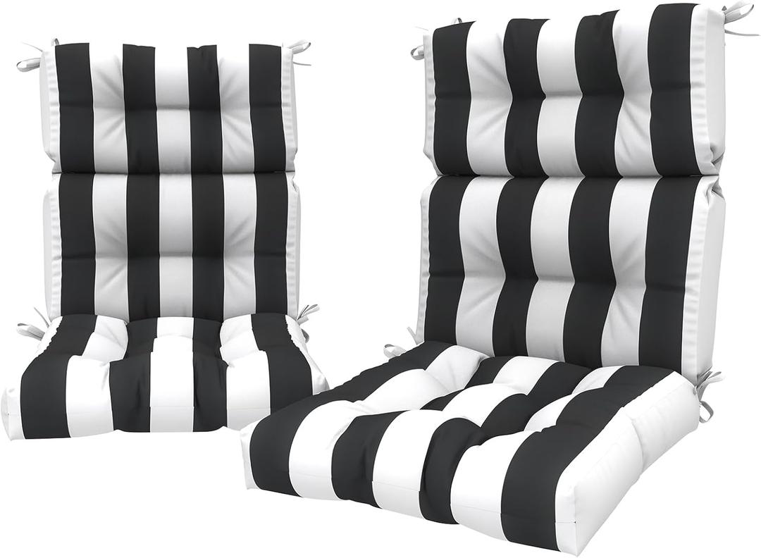 LVTXIII Outdoor Seat/Back Chair Cushion Patio Tufted High Back Cushion, Seasonal Replacement Rocking Chair Cushion with Ties (22" W x 20D, Set of 2, Cabana Black)