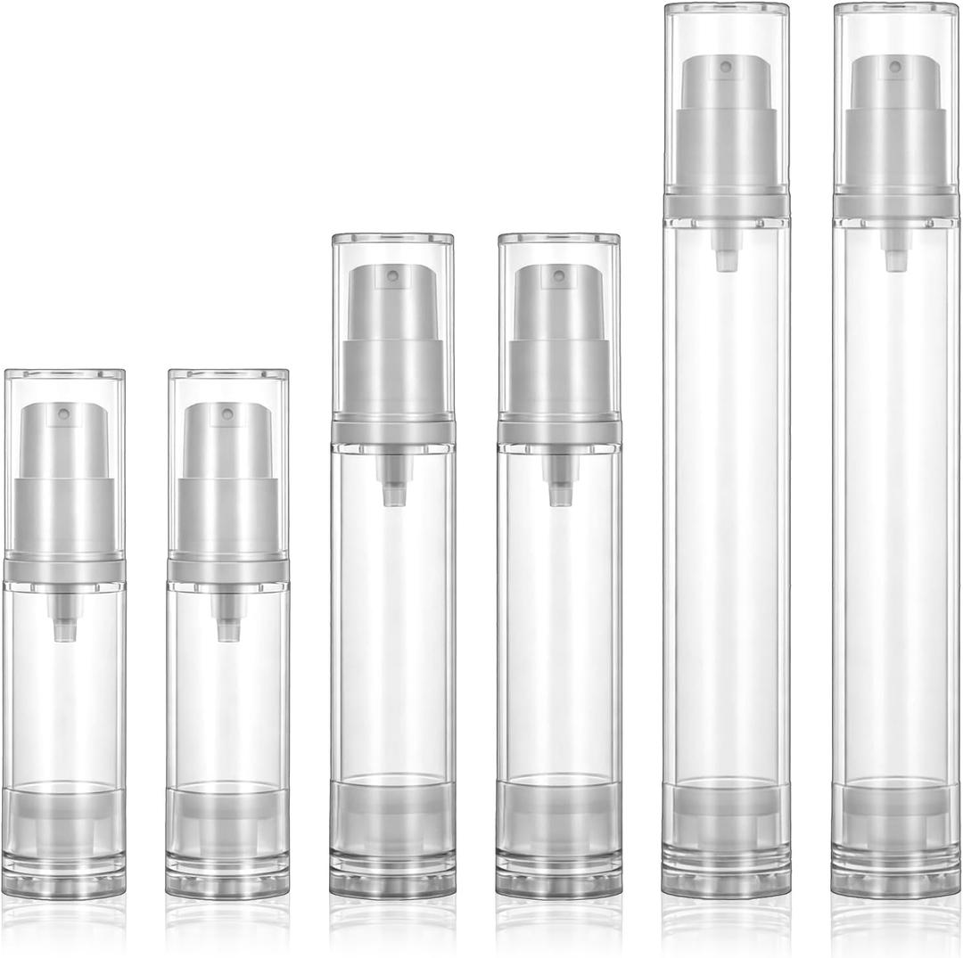 6pcs Airless Travel Pump Bottle, Empty Airless Pump Bottles Refillable Clear Travel Pumps Bottle Plastic Press Lotion Travels Container for Lotion Foundation DIY Creams(5ml 10ml 15ml)