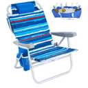 SUNNYFEEL Low Beach Chair 5 Position Lay Flat, Portable Folding Backpack Beach Chairs Heavy Duty with Cooler Bag, Cup Holder for Outdoor/Lawn/Picnic/Fishing, Foldable Camping Chair (New BlueStripe)
