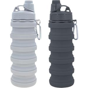 Collapsible Water Bottles Travel water bottle Sports Portable Sport Water Bottle Reusable Water Bottles comes with mountaineering Buckle 500ml silicone Water-proof camping water bottle (Light grey+Grey)