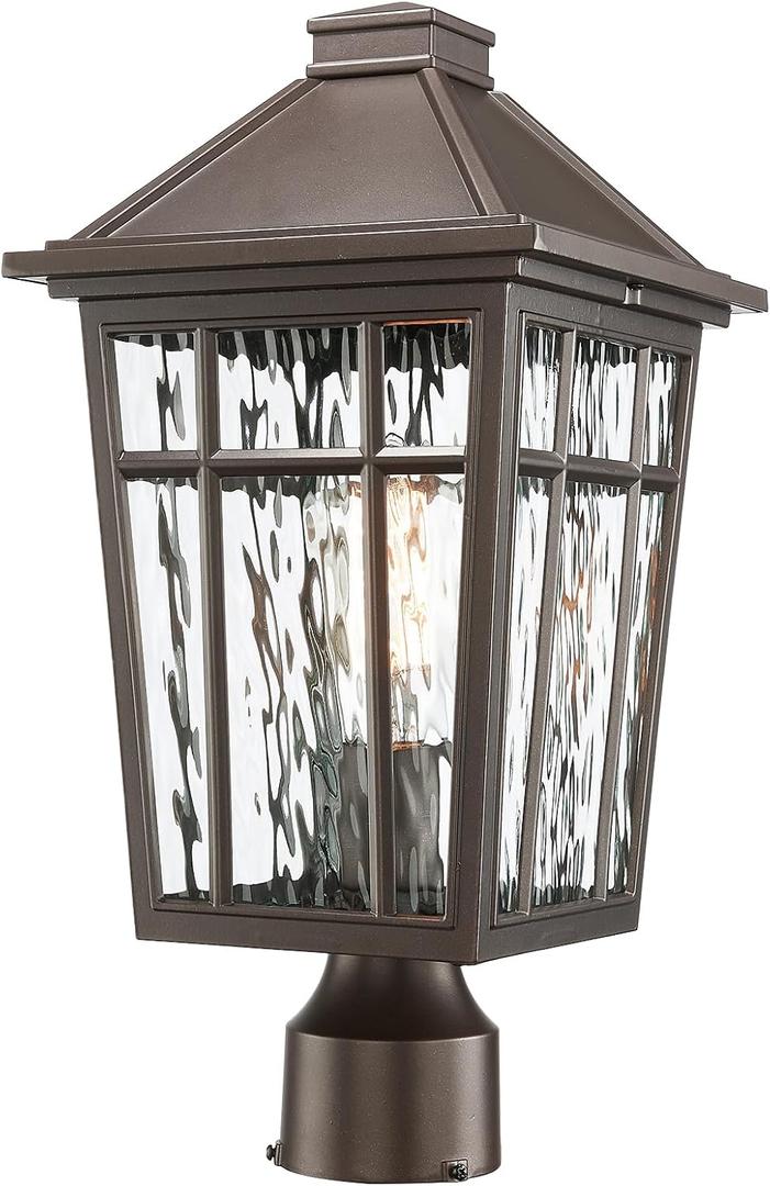 Darkaway Large Outdoor Post Lights Lamp Post Light Fixture, 17inch Waterproof Aluminum Housing with Water Ripple Glass, Fence Post Deck Lighting for Garden Patio Pathway, Large-1 Pack