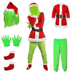 ZZXIAOJIE Green Costume Adult Set Green Christmas Mask Gloves Shoe Cover Top Pants for Halloween Cosplay XXL