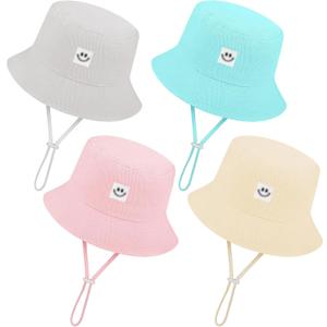 Cooraby 4 Pack Baby Sun Hat Breathable Bucket Hat Toddler Sun Protective Adjustable Hats with Wide Brim for Baby Girl Boy