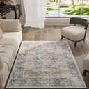 3x5 Washable Area Rug for Bedroom: Boho Entryway Rug with Non Slip Backing Low Pile Faux Wool Soft Small Throw Rugs for Living Room Kitchen Bedside Office Dorm Foyer Nursery Entrance Enytry Indoor (Grey and Orange)