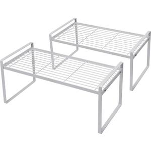 2Pack Cabinet Shelf Organizer Storage Rack Space Saving for Kitchen Counter Pantry Bathroom Cupboard Under Sink Office Table Desk Steel Stackable Rust Resistant Heavy Duty Nonslip 16 White (L16" W8.3" H7.3")