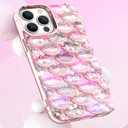 Omorro Compatible with iPhone 14 Pro Max Case for Girls, 3D Scales Desgin Glitter Bling Cute Luxury Transparent Phone Case for Women Girly Protective Cover (Pink)