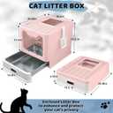Enclosed Cat Litter Box with Lid Top Exit Covered Metal Stainless Steel Litter Box Leak Proof & Odorless Easy to Clean Including Cat Litter Scoop and Litter Mat