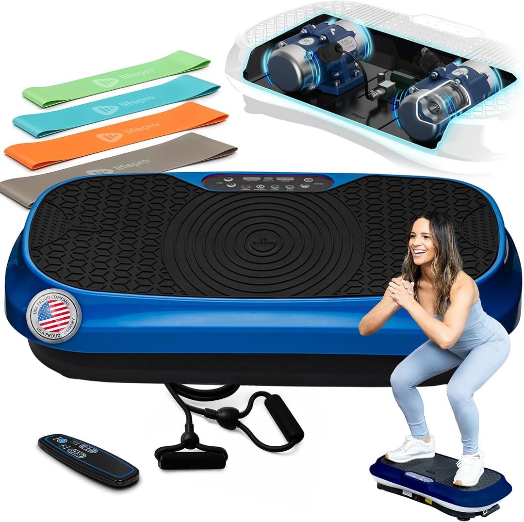 Lifepro Waver Mini Vibration Plate Exercise Machine with Remote & Bands Compact Whole Body Vibrating Plate for Lymphatic Drainage & Muscle Toning Shake Machine with 99 Speed Levels & 10 Presets