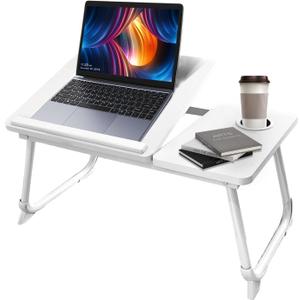 Laptop Desk for Bed Lap Desk: Portable Laptop Stand for Bed with Cup Holder, Upgraded Foldable Laptop Table for Couch Sofa Chair, Adjustable Lap Tray for Reading Writing Drawing Working Eating(White)