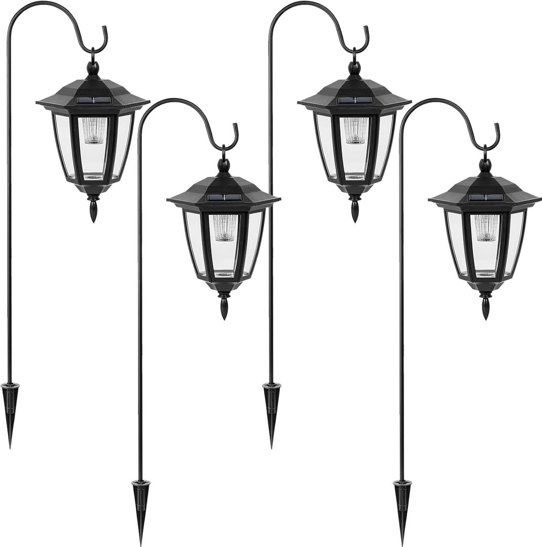 Viewsun 34 Inch Hanging Solar Lights, Shepherd Hook Lights with 2 Shepherd Hooks Waterproof Outdoor Decorative Solar Lantern Lights for Garden Decor, Patio, Backyard, Pathway, Pack of 4, White