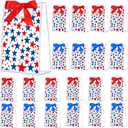 Sweetude 20 Pcs 4th of July Patriotic Gift Bags with Die Cut Handle Clear Plastic July 4th Party Favor Bags 250th Anniversary Decorations Independence Day Blue Red Star Goodie Bag, 7 x 10 x 3.15 in