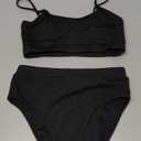 Lilosy High Waisted Tummy Control Ribbed Bikini Crop Top Brazilian Swimsuit Set 2 Piece (Medium, Black)