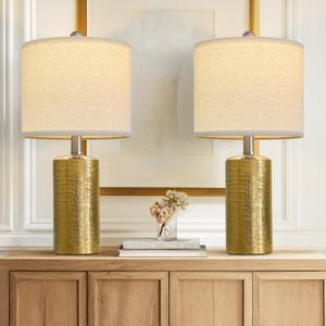 G-SAFAVA 20.5" Small Table Lamps for Living Room Lamp Set of 2 Ceramic Lamps for Bedroom Bedside Lamps Modern Boho Lamps for Night Stands Farmhouse Nightstand Lamp Side End Table Lamp, Gold