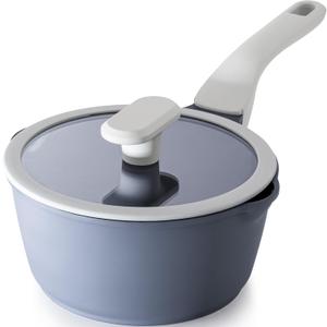 PRICUSIS Nonstick Saucepan with Lid, 2 Quart Ceramic Sauce Pan, Non Toxic Sauce Pot with Pour Spouts for Multipurpose Use, PTFE, PFOA & PFAS Free, Induction Compatible,(Gray)