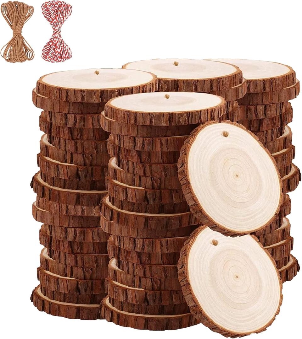 Natural Wood Slices TICIOSH 50 Pcs 2.4-2.8 inches Craft Unfinished Wood kit Predrilled with Hole Wooden Circles for DIY Crafts Wedding Decorations Christmas Ornaments Arts Wood Slices (50pcs 6-7cm)